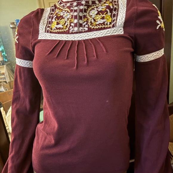 Free People Maroon Embroidered Blouse - Picture 2 of 6